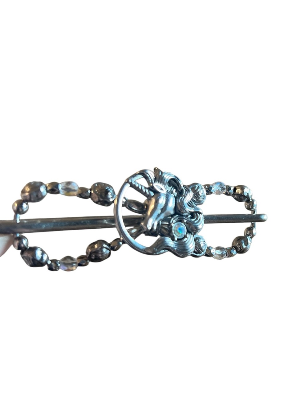 Lilla Rose Gwyneth Unicorn Silver Beaded Flexi Hair Clip Slide